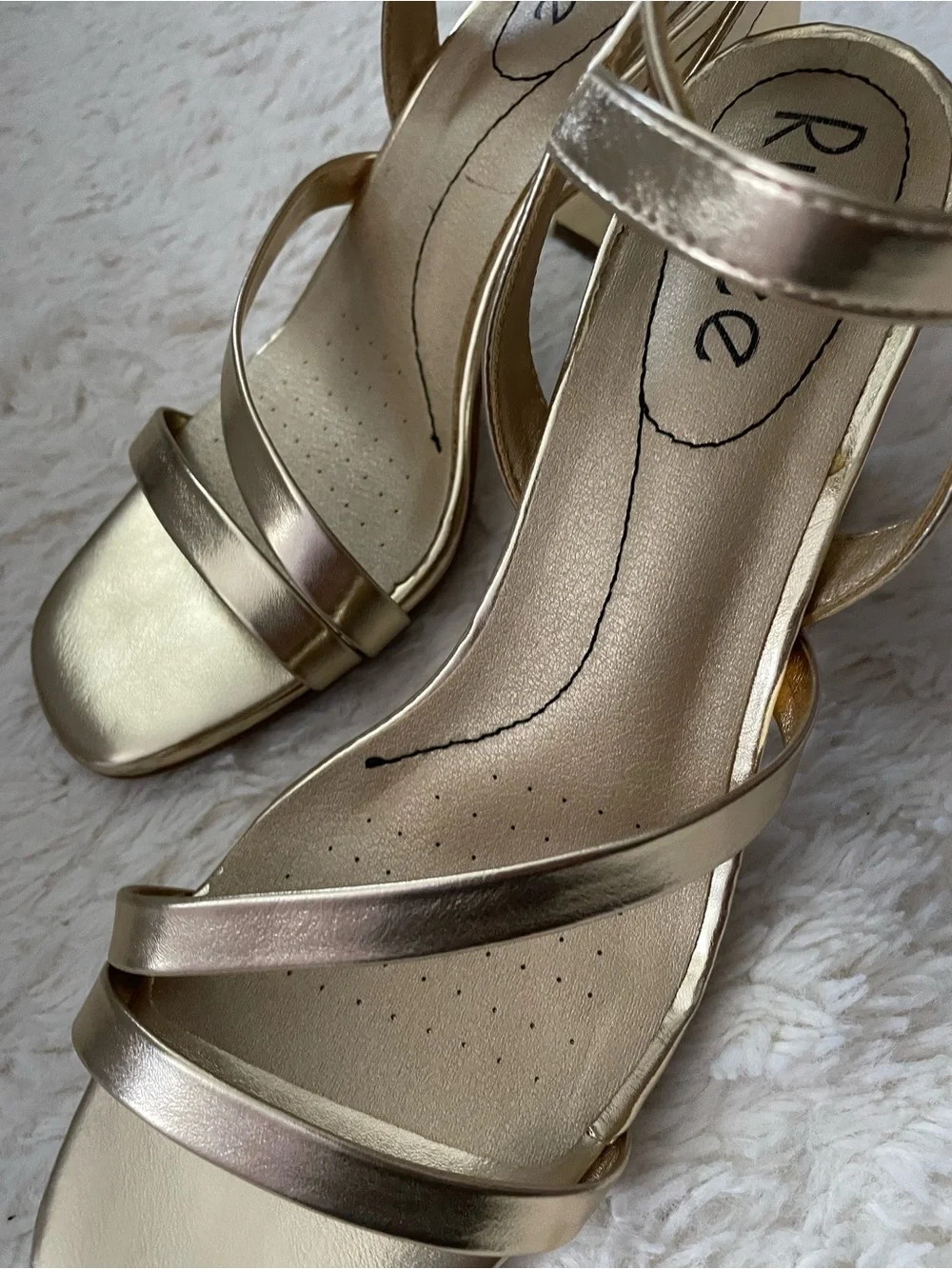 Gold Strappy Block Heel Sandals - Women - Picture 8 of 16